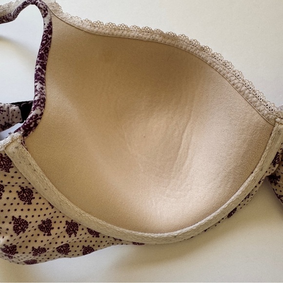 Victoria's Secret Bra Body By Victoria Lined Demi Cream Purple Paisley Sz 36D - Picture 5 of 10